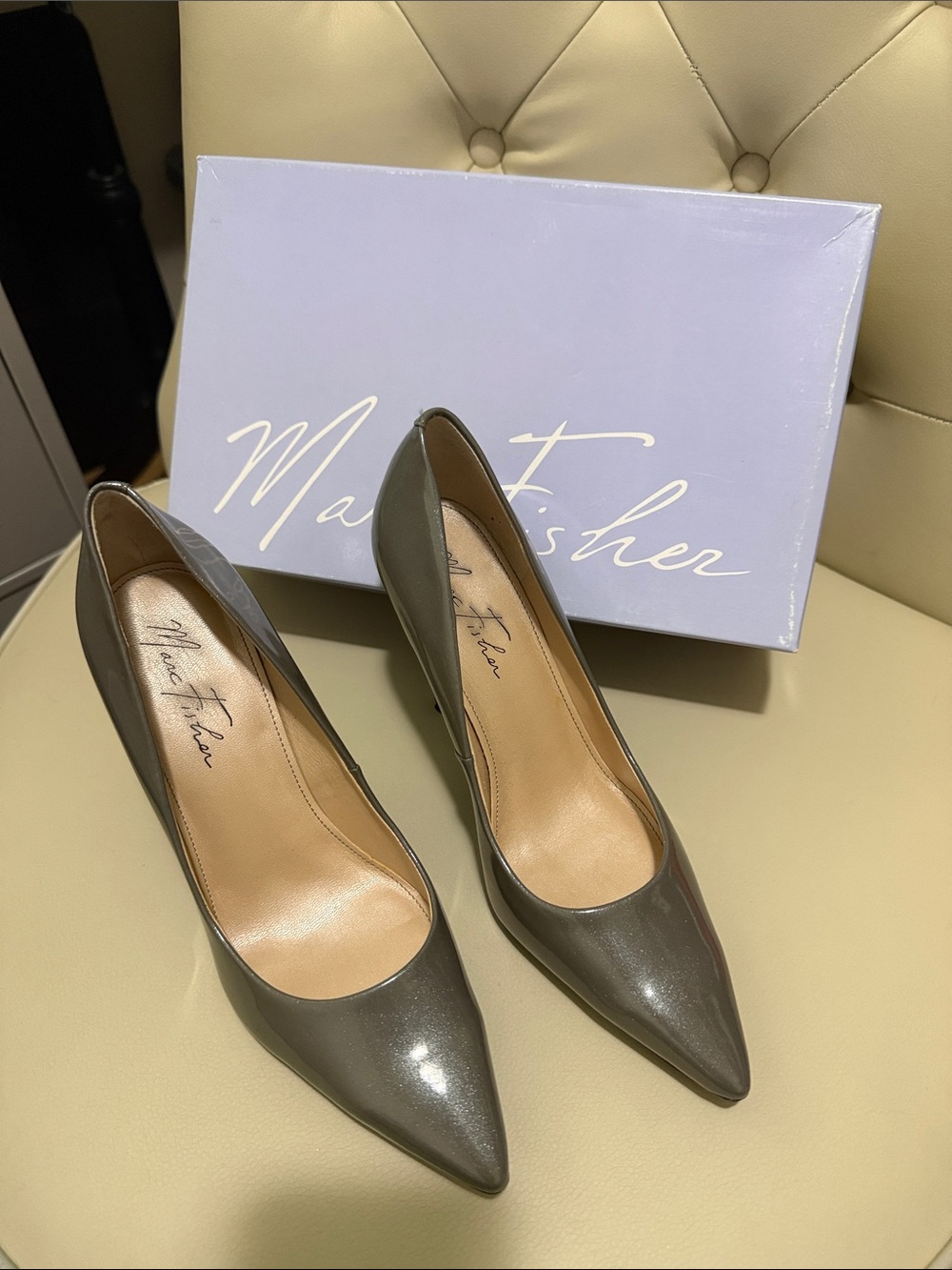 Marc Fisher Gray Patent Pointed-Toe Pumps